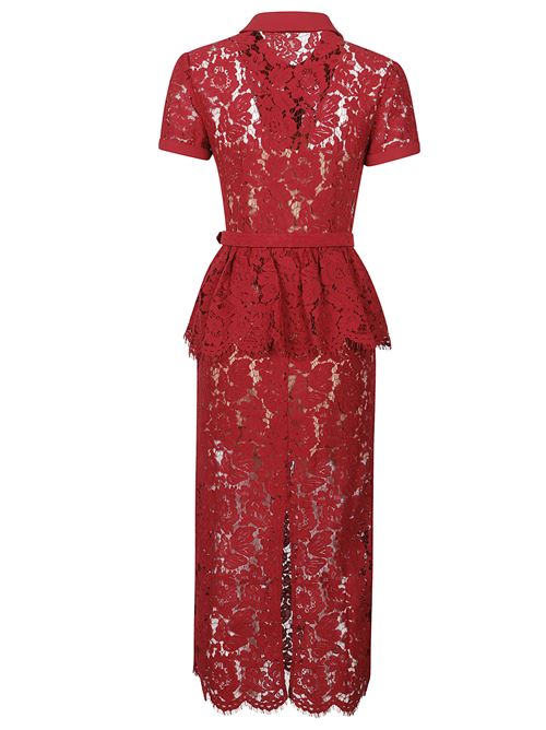 Peplum Midi Dress SELF PORTRAIT | PF25006MBBURGUNDY
